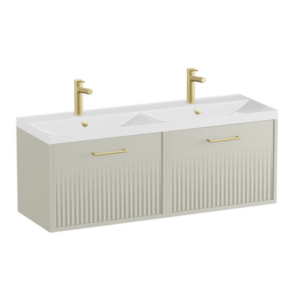Vado Safari Fluted 1200mm Cashmere Wall Hung Vanity Unit & Gloss White Basin